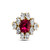 2ct Oval Cut Center Ruby  surrounded by 4 Marquise stones (.65ct) & 6 Oval stones (1.5ct). Center stone size: 9X7mm. F306-RUB-CZ-14K