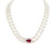 Double Pearl Strand with Ruby Pear Cluster Double Pearl Strand with Ruby Pear Cluster