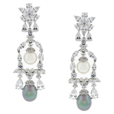 PEARL CHANDELIER DROP EARRING - EF1187/PRL/CZ - Fantasia by
