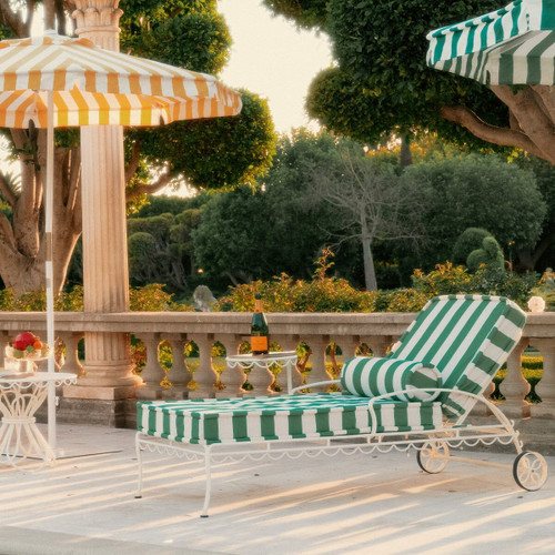 Palos Verdes Beach House Al Fresco Sun Lounger in Crew Canyon Green Stripe | White