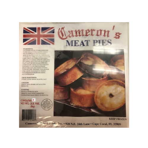 Camerons Meat Pies 4pk - 510g 
ALLERGENS: Wheat, Barley, Soy, Gluten, Milk, Rye, Sesame