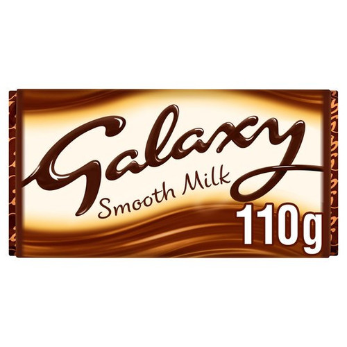 Galaxy Milk 110g
 Velvety smooth and creamy milk chocolate bar that just melts in your mouth
Allergens: Milk, Lactose, Soya