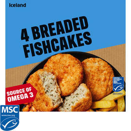 Iceland Breaded Fishcakes 4pk 200g 
4 Delicious Fish Cakes coated in a crispy breadcrumb
ALLERGENS: Fish, Wheat