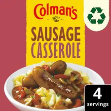 Colmans Sausage Casserole Mix 39g 
Delicious tomato and herb sausage casserole mix, that you can use in the oven or slow cooker.
ALLERGENS: Wheat
