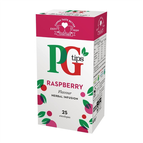 PG Tips Raspberry Infusion 25's 57g
Enjoy this special blend of aromatic and refreshing raspberry tea any time of the day. Lovely hot or iced.