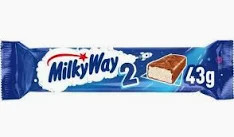 Milky Way Duo 43g 
Need a Pick-Me-Up? How about a lighter chocolate bar? You can't go wrong with with a light and fluffy Milky Way Duo
ALLERGENS: Milk, Barley, Soya, Eggs