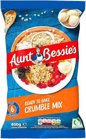 Aunt Bessie's Golden Crumble 400g 
And the winner of the best crumble is YOURS! Pick your favourite fruit & with Aunt Bessie's Golden Crumble Mix you will have the perfect dessert in no time! Serve with or without Ice Cream! 
ALLERGENS: Wheat