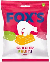 Fox's Glacier Fruits 200g 
Delicious mix of 6 different flavours of hard boiled sweets. Orange, raspberry, blackcurrant, lemon, lime, and strawberry.