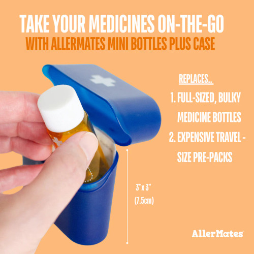 Travel Size Bottles for Medicines (Liquid or Pills) Carrying Case - Blue bottle coming out of case