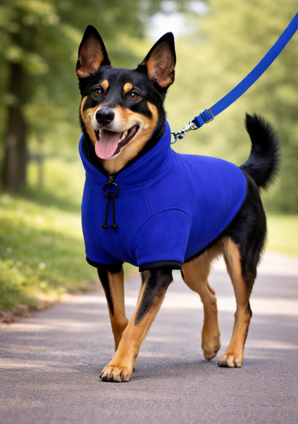 Royal Blue Fleecy Dog Jumper - made in Australia (Note AI generated small details may differ)