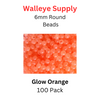 6mm Fishing Lure Beads GLOW ORANGE 100/PK