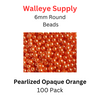 6mm Fishing Lure Beads PEARLIZED OPAQUE ORANGE 100/PK