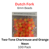 Dutch Fork Two-Toned Chartreuse and Orange 6mm Beads