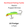 Northland Fishing Tackle: 1/4 oz RATTLIN' PUPPET MINNOW UV Firetiger