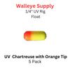 1/4" UV CHARTREUSE with ORANGE TIP Rig (Pill) Float 5 PK