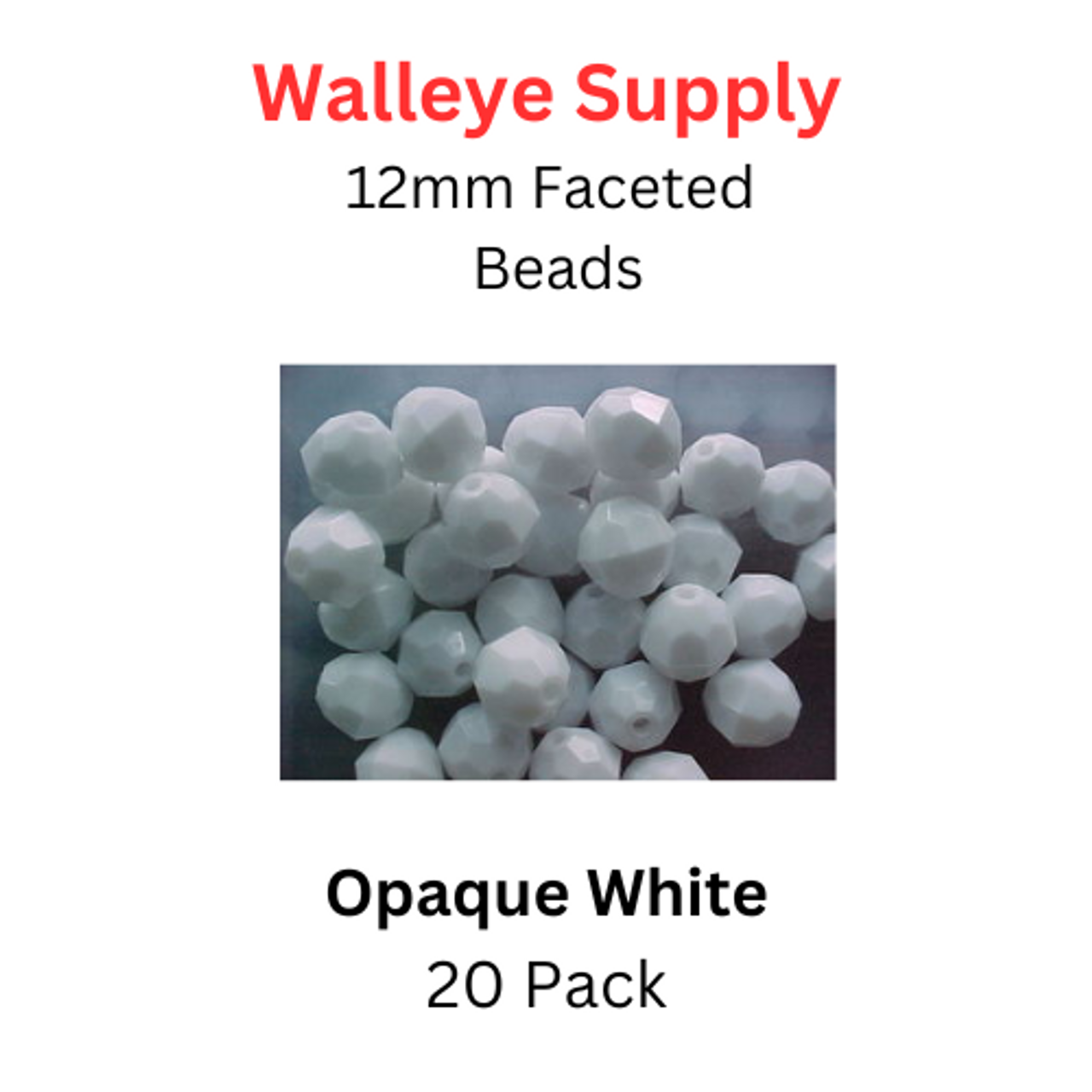12mm Faceted Bead OPAQUE WHITE 20/PK