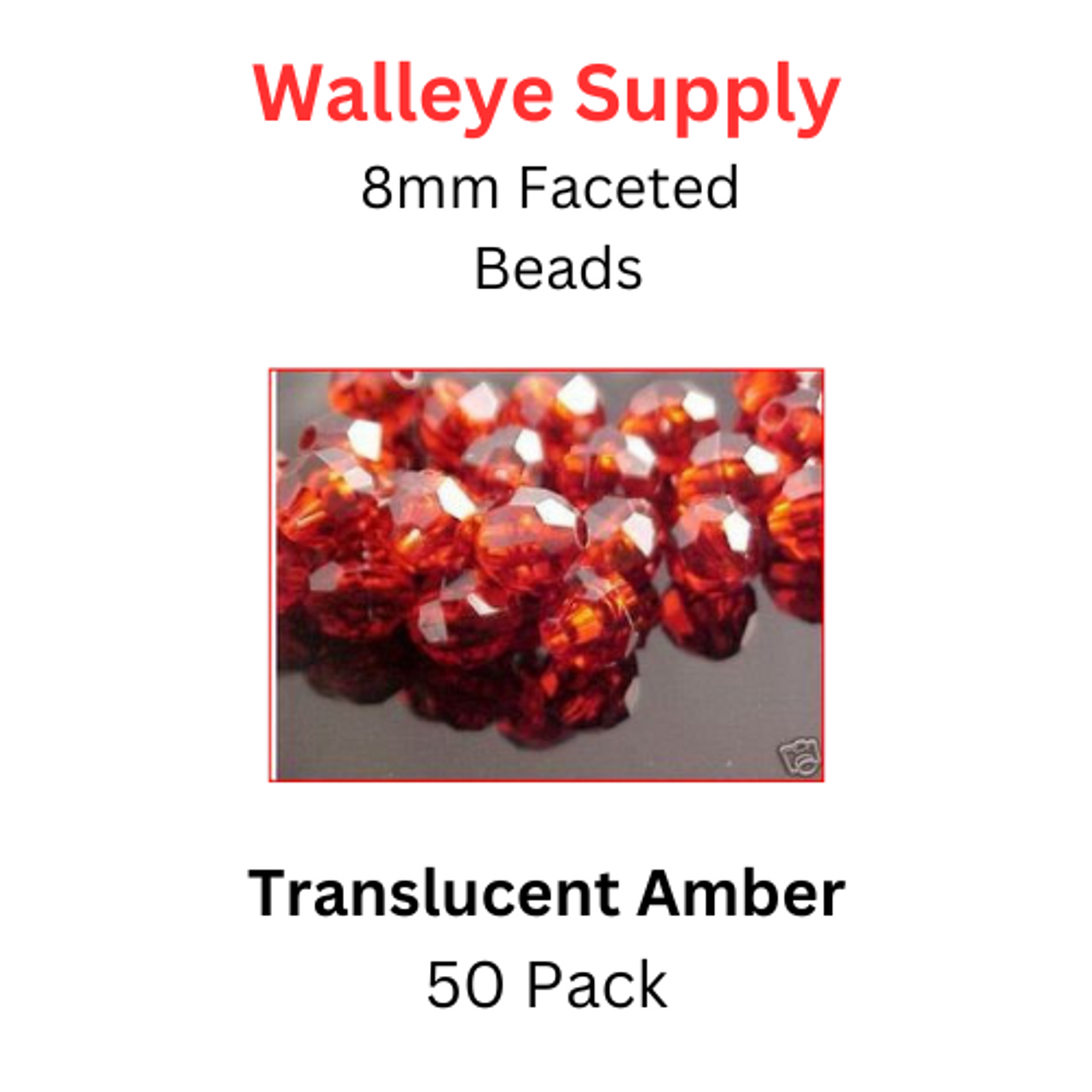 8mm Faceted Bead TRANSLUCENT AMBER 50/PK