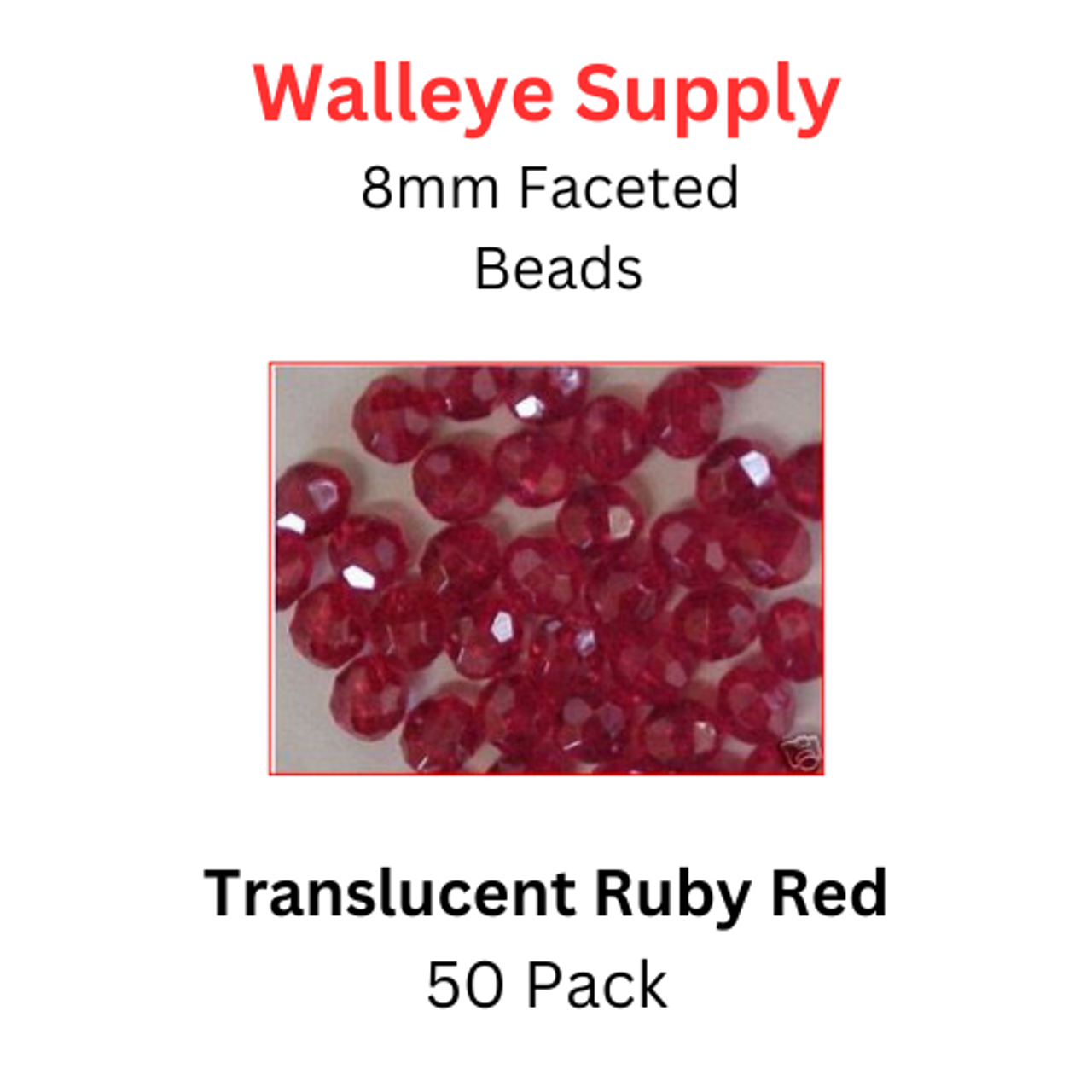 8mm Faceted Bead TRANSLUCENT RUBY RED 100/PK