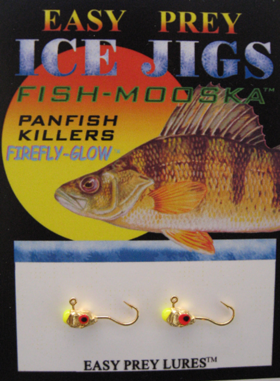 ICE FISHING JIGS #10 LS MINNOW GOLD-N-CHARTREUSE GLOW / EASY PREY LURES 