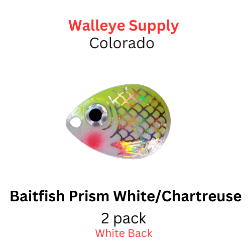 Colorado Spinner Blades #3 Baitfish Prism White with Chartreuse 2 pk