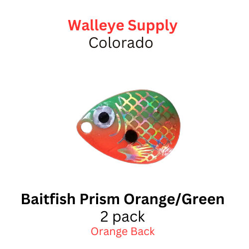 #4 1/2 Colorado Spinner Blade Orange and Green Baitfish Prism