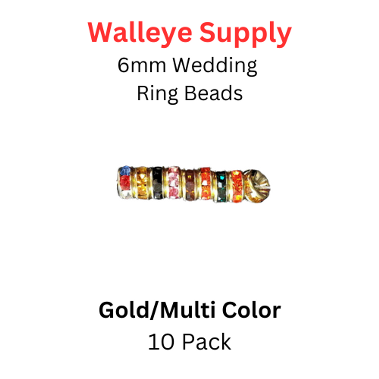 Wedding Ring Lure Beads 6mm GOLD/ MULTI COLOR