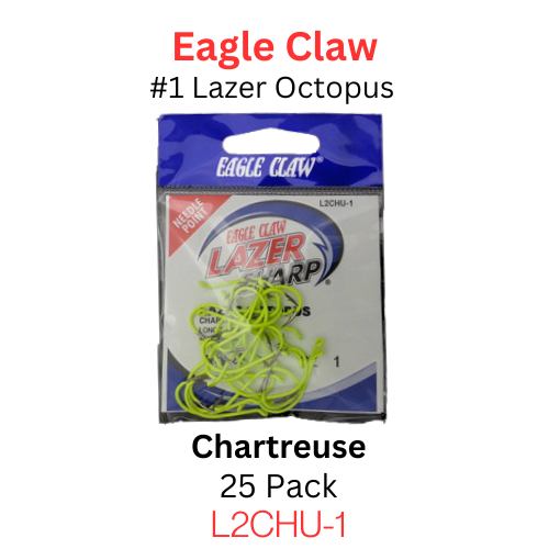 EAGLE CLAW #1 Lazer Octopus Hook CHARTREUSE 25 PK (L2CHU-1)
