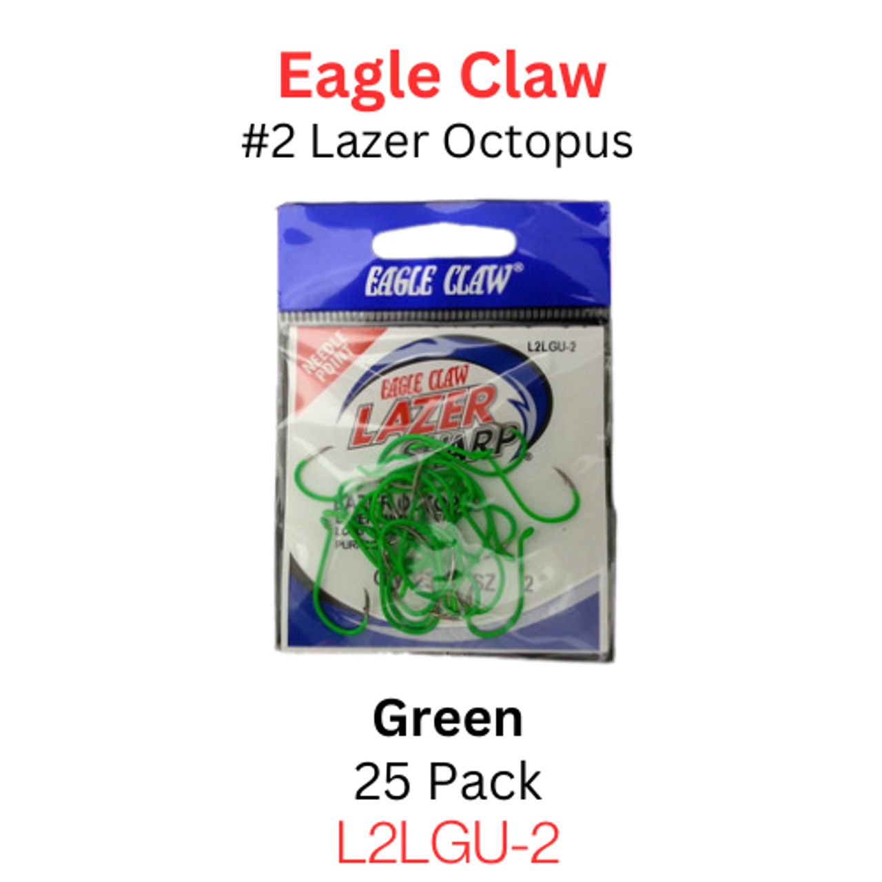 EAGLE CLAW #2 Lazer Octopus Hook GREEN 25 PK (L2LGU-2)