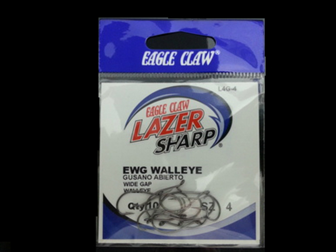 EAGLE CLAW LAZER EWG WALLEYE HOOKS 10/pk- BLACK #4 