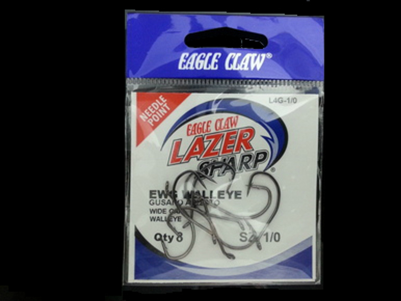 EAGLE CLAW LAZER EWG WALLEYE HOOKS 8pk- BLACK #1/0 