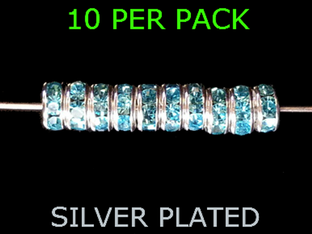 Wedding Ring Lure Beads 6mm SILVER/AQUA BLUE
