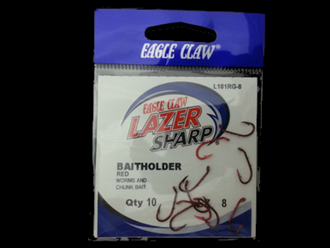 EAGLE CLAW L181R LAZER BAITHOLDER HOOKS 10/pk- RED #8 