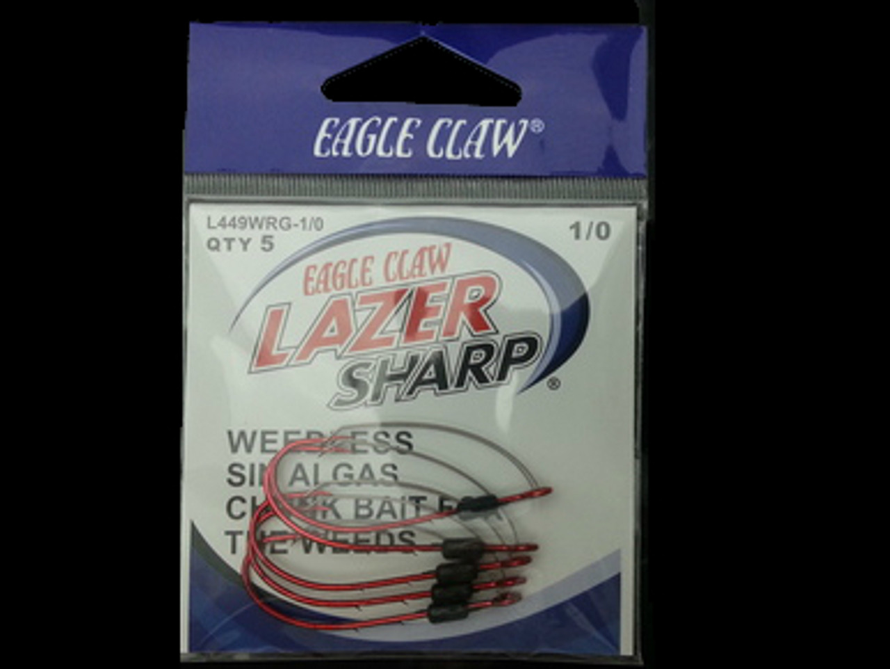 EAGLE CLAW L449WR WEEDLESS LAZER BAITHOLDER HOOK 5/pk- RED #1/0 