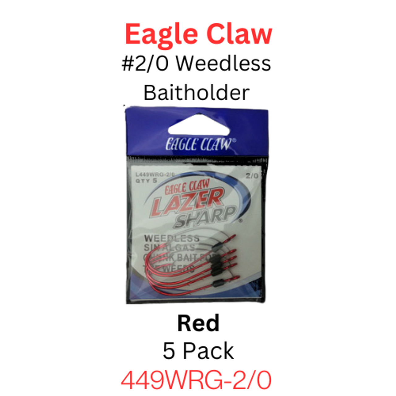 EAGLE CLAW #2/0 Weedless Baitholder Hooks 499W RED