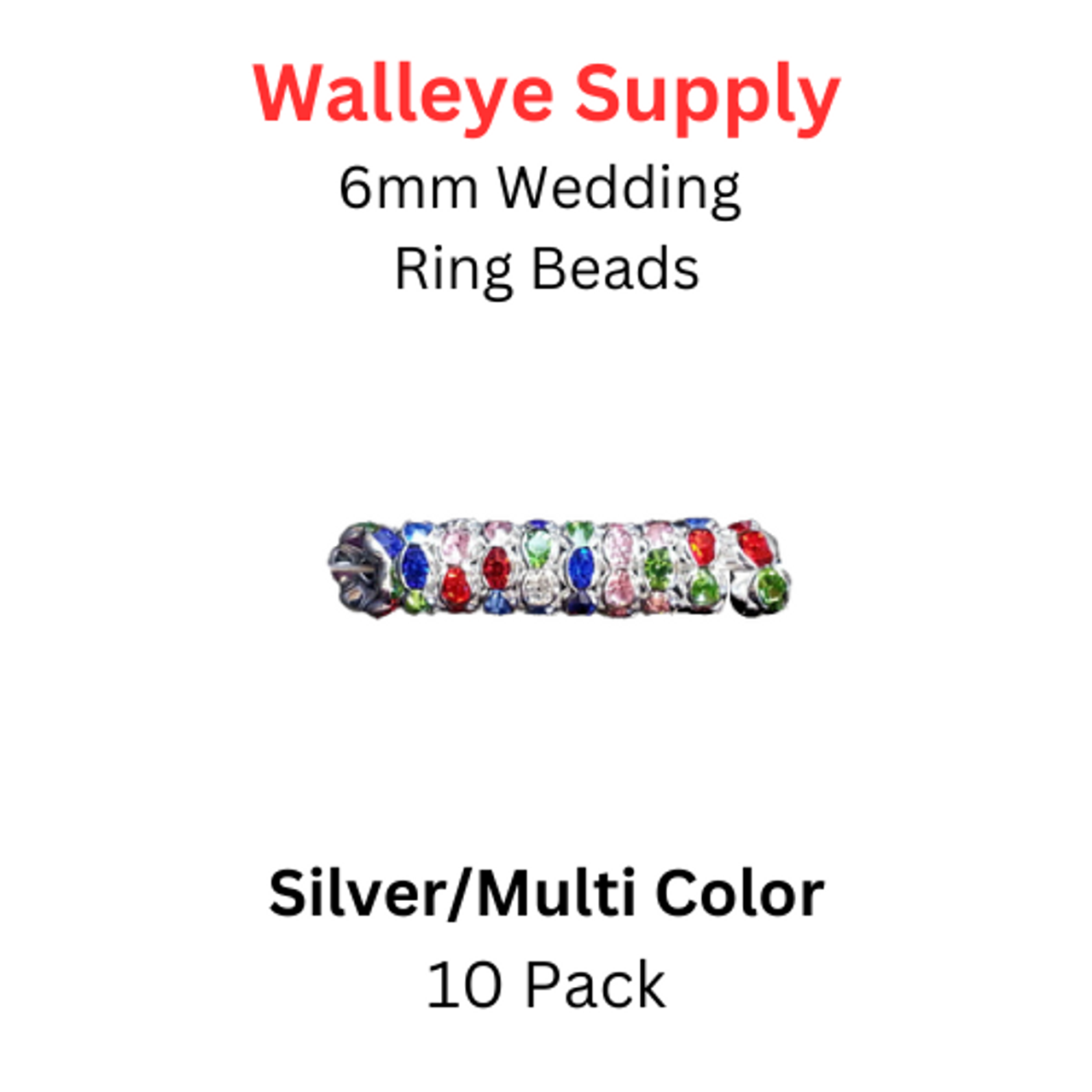 Wedding Ring Lure Beads 6mm SILVER/ MULTI COLOR