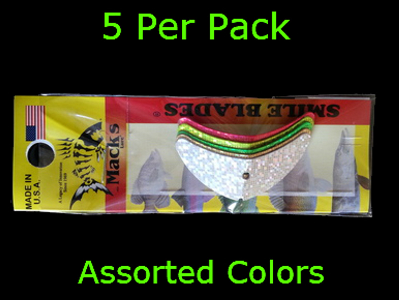 Macks Smile Blade 1.9" assorted sparkle for walleye harnesses