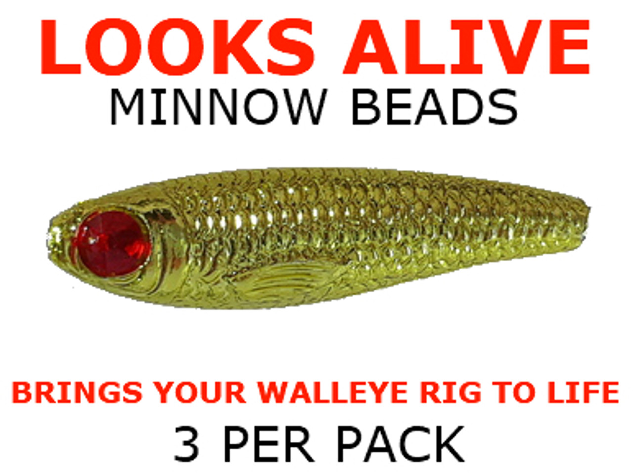 Looks Alive Minnow Beads METALLIC GOLD w/RED GLASS EYE 