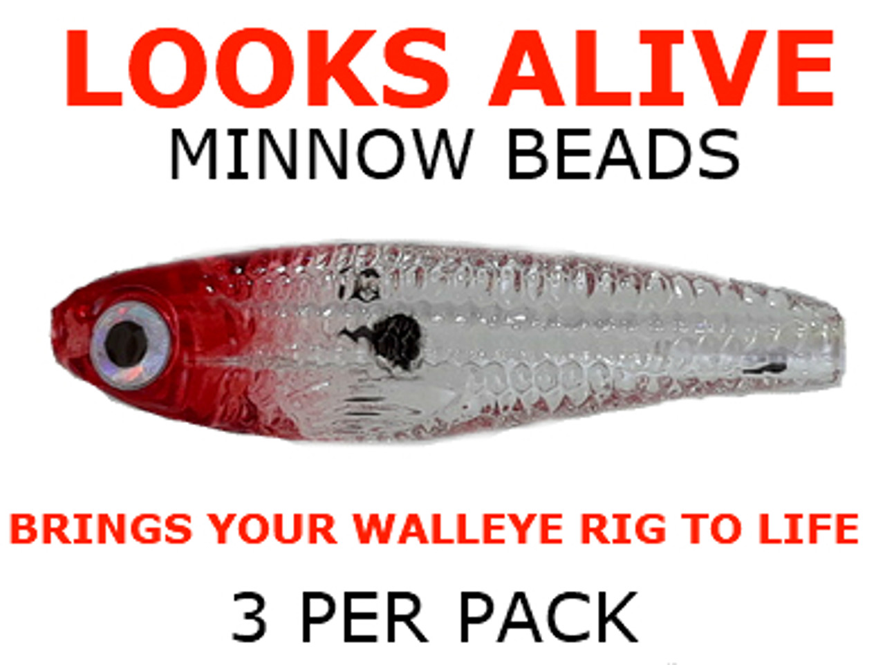 Looks Alive Minnow Beads TRANSPARENT CLEAR RED HEAD