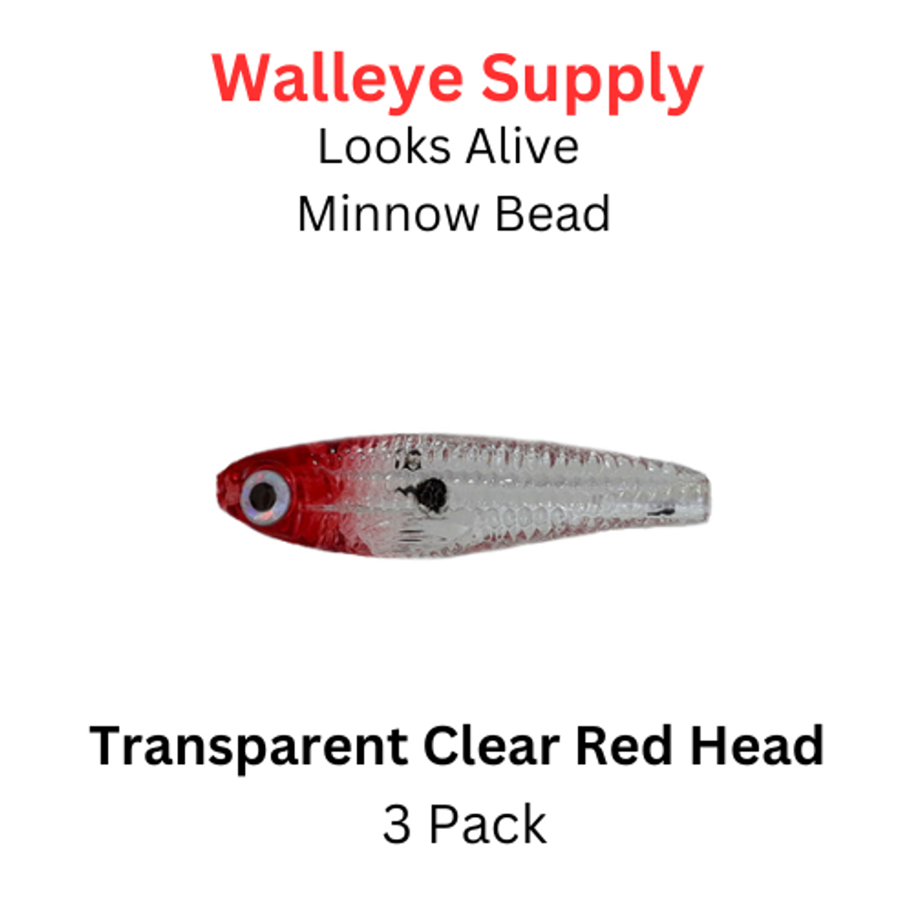 Looks Alive Minnow Beads TRANSPARENT CLEAR RED HEAD
