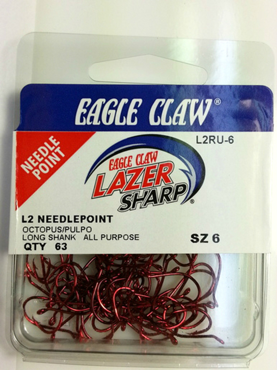 EAGLE CLAW LAZER OCTOPUS HOOKS 63/pk- RED #6