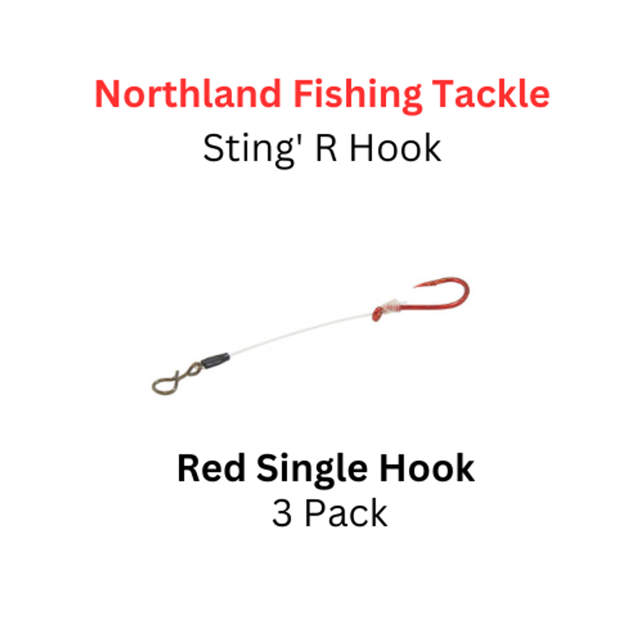 Northland Fishing tackle: size 3 single Red hook sting'r hook 3 pk