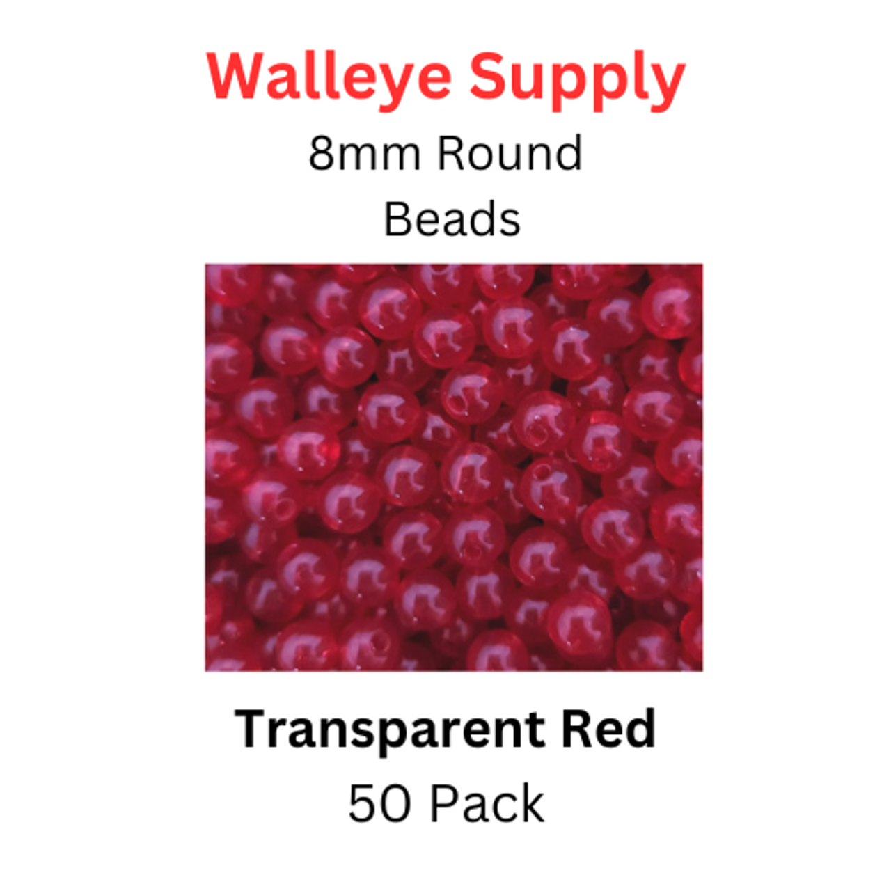8mm Fishing Lure Beads TRANSPARENT RED 50/PK