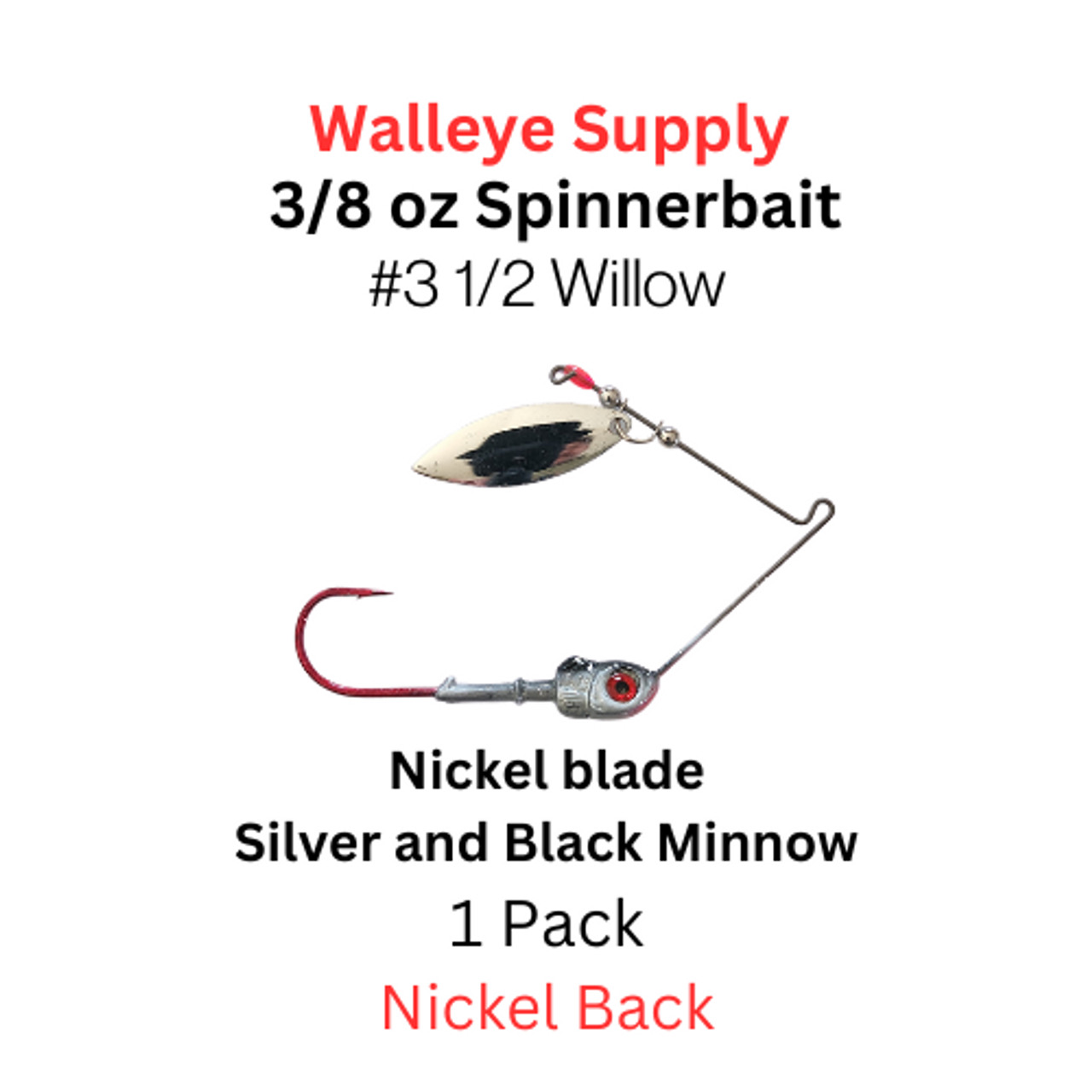 Copy of Northland Fishing Tackle Reed runner 3/8oz spinnerbait: SILVER and  BLACK minnow with a #3 1/2 nickel willow