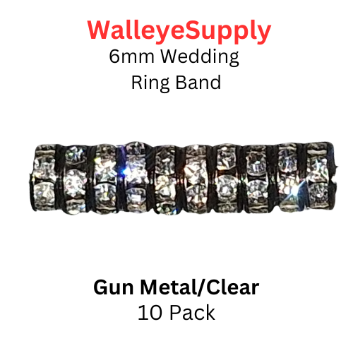 Wedding Ring Lure Beads 6mm GUN METAL/ DIAMOND