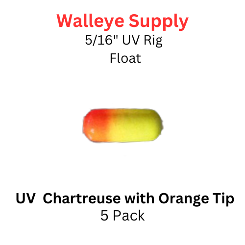 5/16" UV CHARTREUSE with ORANGE TIP Rig (Pill) Float 5 PK