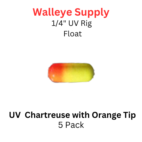 1/4" UV CHARTREUSE with ORANGE TIP Rig (Pill) Float 5 PK