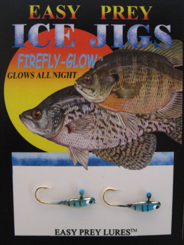 ICE FISHING JIGS #8 PREY FRY GLOW BLUE PERCH/ EASY PREY LURES