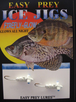 ICE FISHING JIGS FOR CRAPPIE #8 HORIZONTAL LARVA BLUE GLOW / EASY PREY LURES