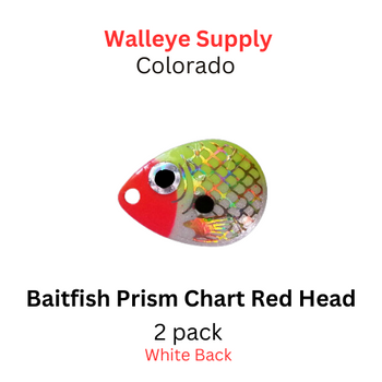 Walleye Supply COLORADO blade # 3 BAITFISH PRISM CHART/RED HEAD 2/pk (White Back) 