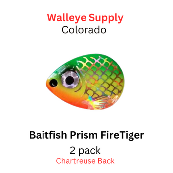 Walleye Supply COLORADO blade # 3.5 BAITFISH PRISM FIRETIGER 2/pk (Chartreuse Back)